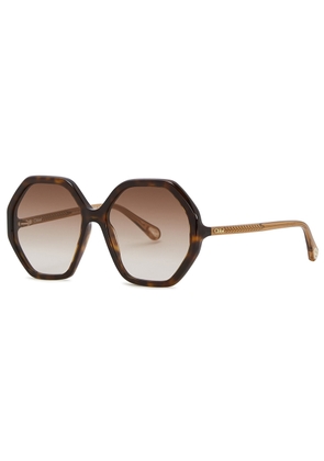 Chloé Esther Tortoiseshell Hexagon-frame Sunglasses, Brown Lenses - Dark Brown