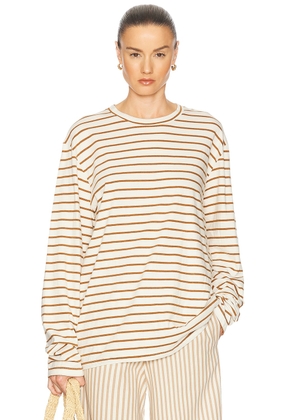 SPRWMN Long Sleeve Oversized Tee in Camel Stripe - Tan,Cream. Size M (also in XS).