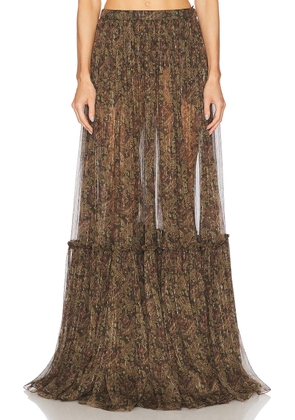 Saint Laurent Tiered Maxi Skirt in Kaki Bordeaux - Olive. Size 34 (also in 36, 38, 40).