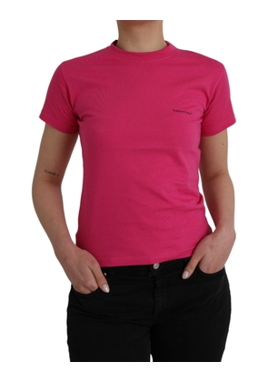 Pink Cotton Crew Neck Short Sleeves Tee T-shirt - M