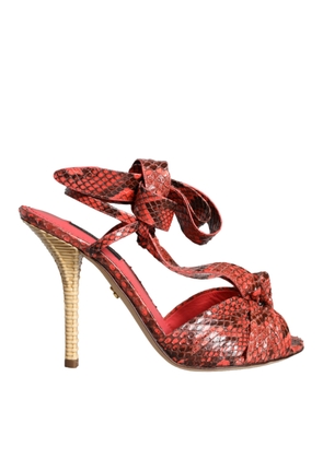 Coral Exotic Leather Heels Sandals Shoes - EU39/US8.5