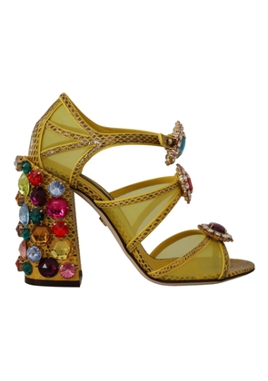 Stunning Crystal-Embellished Yellow Leather Sandals - EU36/US5.5