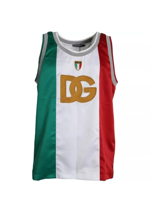White Green Sleeveless Top Italian Flag Basket T-shirt - S