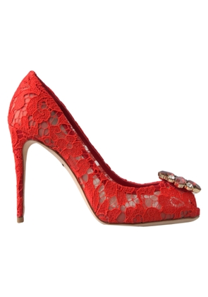 Dolce & Gabbana Red Taormina Lace Crystal Heels Pumps Shoes - EU35/US4.5