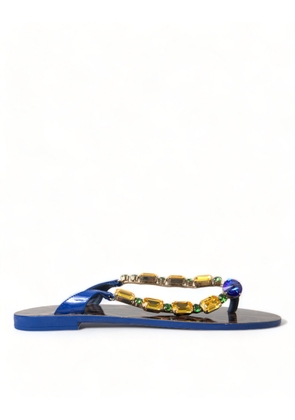 Elegant Blue Leather Flat Sandals - EU35.5/US5