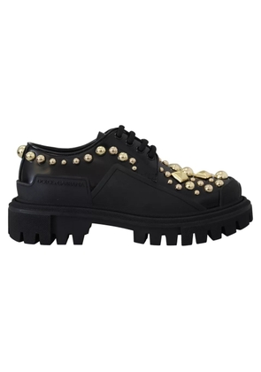 Black Leather Trekking Derby Embellished Shoes - EU40/US9.5