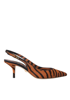 Black Orange Zebra Leather Slingbacks Shoes - EU36/US5.5