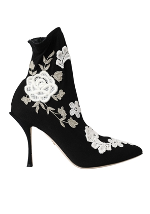 Black White Embroidery Slip On Boots Shoes - EU36/US5.5