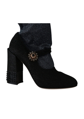 Dolce & Gabbana  Black Crystal Mary Janes Booties Shoes - EU38/US7.5