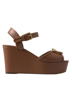 Chic Brown Leather Ankle Strap Wedges - EU35/US4.5