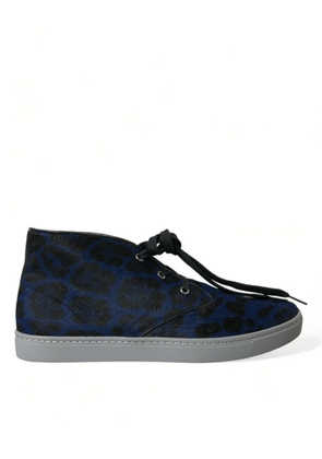Dolce & Gabbana Blue Calfskin Leopard Mid Top Sneakers Shoes - EU42.5/US9.5