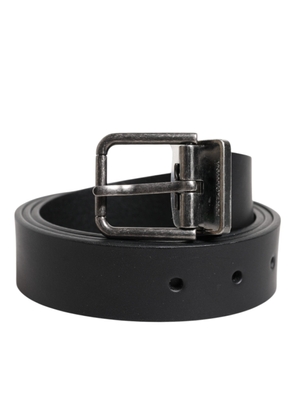 Black Classic Leather Metal Buckle Belt - 90 cm / 36 Inches