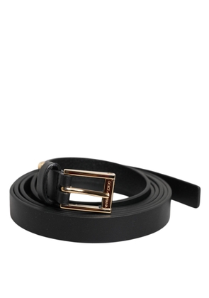 Black Calf Leather Gold Metal Buckle Belt - 95 cm / 38 Inches