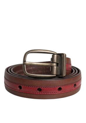 Burgundy Leather Metal Logo Buckle Belt - 105 cm / 42 Inches
