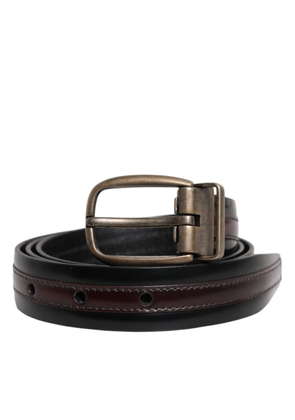 Black Burgundy Calfskin Metal Logo Buckle Belt - 105 cm / 42 Inches