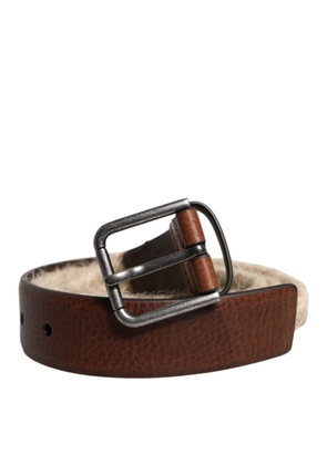 Brown Jute Leather Woven Metal Buckle Belt - 105 cm / 42 Inches