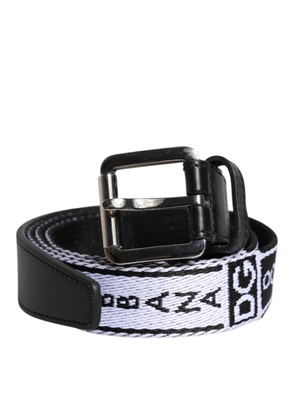 Black White Printed Metal Logo Buckle Belt - 105 cm / 42 Inches
