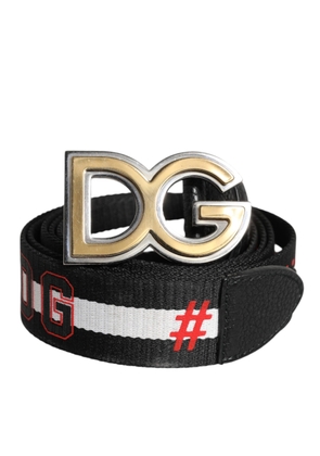 Black White Printed Metal Logo Buckle Belt - 105 cm / 42 Inches