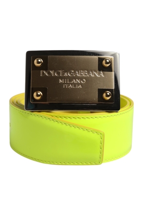 Yellow Green Classic Metal Logo Buckle Belt - 90 cm / 36 Inches
