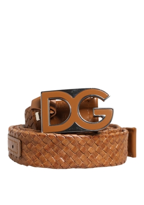 Brown Braided Metal DG Logo Buckle Belt - 85 cm / 34 Inches