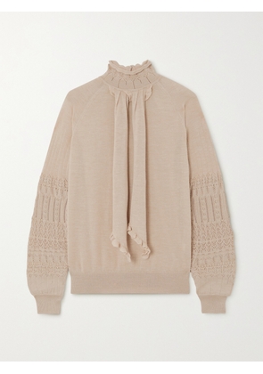 Purdey - Draped Pointelle-knit Cashmere Sweater - Ivory - xx small,x small,small,medium,large,x large
