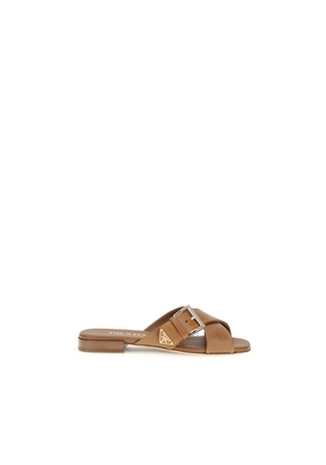 Prada Brown Calf Leather Bos Taurus Flat Sandals - EU37.5/US7.5