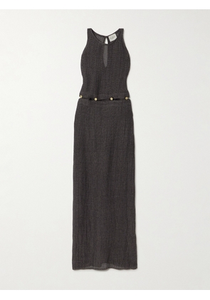 Le Kasha - Dayr Convertible Button-embellished Crinkled Linen-gauze Maxi Dress - Gray - XS/S,S/M,M/L