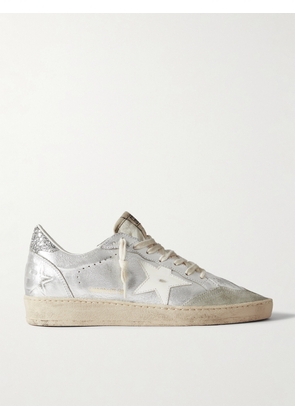 Golden Goose - Ballstar Glittered Distressed Metallic Leather Sneakers - Silver - IT35,IT36,IT37,IT38,IT39,IT40,IT41,IT42