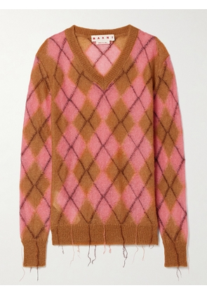 Marni - Fringed Argyle Jacquard-knit Mohair-blend Sweater - Multi - IT36,IT38,IT40,IT42,IT44,IT46,IT48