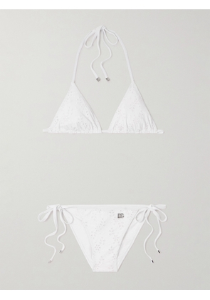 Dolce & Gabbana - Broderie Anglaise Halterneck Triangle Bikini - White - 1,2,3,4,5