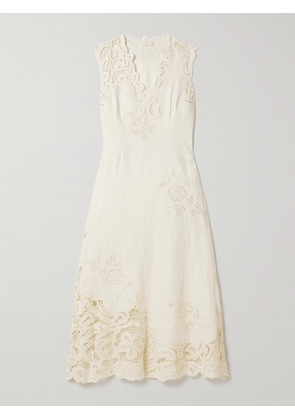 Ulla Johnson - Olivette Guipure Lace-trimmed Broderie Anglaise Linen Midi Dress - White - US4,US6,US8