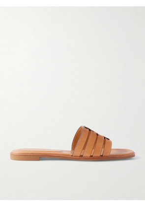 Tory Burch - Ines Cutout Leather Slides - Brown - US5,US6,US6.5,US7,US7.5,US8,US8.5,US9,US9.5,US10,US10.5,US11