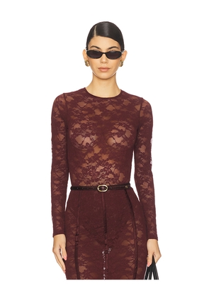 fleur du mal Le Stretch Long Sleeve Bodysuit in Burgundy. Size M. Also in L, S.