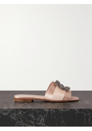 Manolo Blahnik - Martamod Embellished Grosgrain-trimmed Satin Slides - Neutrals - IT35,IT36,IT36.5,IT37,IT37.5,IT38,IT38.5,IT39,IT39.5,IT40,IT40.5,IT41,IT41.5,IT42,IT43