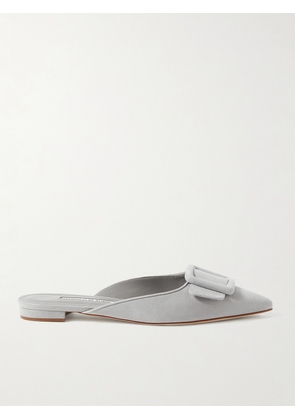 Manolo Blahnik - Maysale Buckled Suede Point-toe Flats - Gray - IT34,IT34.5,IT35,IT35.5,IT36,IT36.5,IT37,IT37.5,IT38,IT38.5,IT39,IT39.5,IT40,IT40.5,IT41,IT41.5,IT42,IT42.5,IT43