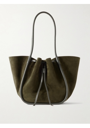 Proenza Schouler - Large Leather-trimmed Ruched Suede Tote - Green - One size