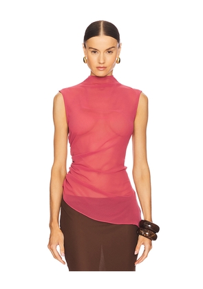 Lapointe Lightweight Georgette Mock Neck Ruched Top in Rose. Size 4. Also in 6.