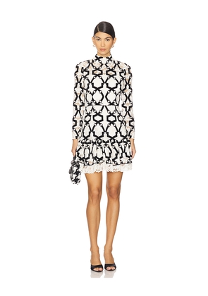 MILLY Willa Velvet Flock Lace Mock Neck Dress in Black & White. Size 10. Also in 0, 2, 4, 6, 8.