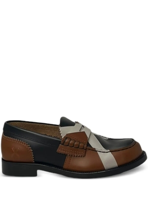 college panelled leather loafers - Brown