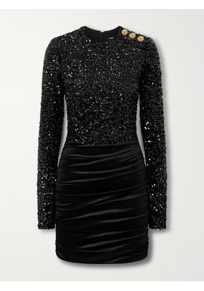 Balmain - Sequined Velvet Mini Dress - Black - FR 34,FR 36,FR 38,FR 40,FR 42