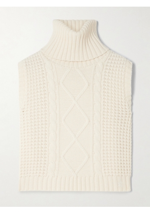 Perfect Moment - Crystal Cropped Cable-knit Merino Wool Turtleneck Tank - Cream - x small,small,medium,large