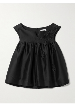SHUSHU/TONG - Gathered Appliquéd Bead-embellished Crepe Top - Black - UK 4,UK 6,UK 8,UK 10,UK 12,UK 14,UK 16