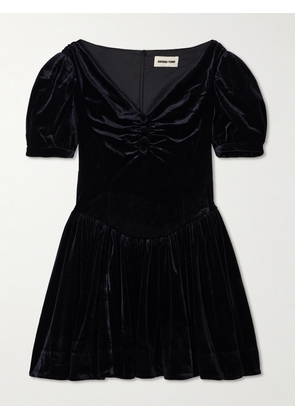 SHUSHU/TONG - Gathered Velvet Mini Dress - Black - UK 4,UK 6,UK 8,UK 10,UK 12,UK 14