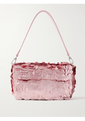 STAUD - Timmy Leather-trimmed Sequined Satin Shoulder Bag - Pink - One size