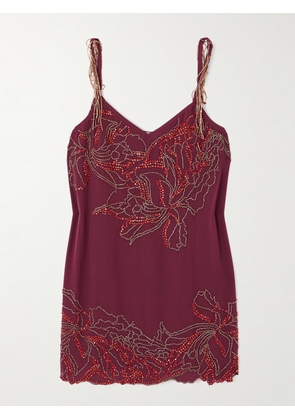 Dries Van Noten - Crystal-embellished Silk-crepe Camisole - Burgundy - FR 34,FR 36,FR 38,FR 40,FR 42,FR 44