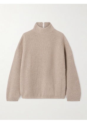 Brunello Cucinelli - Bead-embellished Ribbed Cashmere Turtleneck Sweater - Brown - xx small,x small,small,medium,large,x large