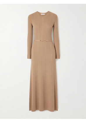 Gabriela Hearst - Imagene Belted Ribbed Pointelle-knit Wool Midi Dress - Brown - x small,small,medium,large,x large
