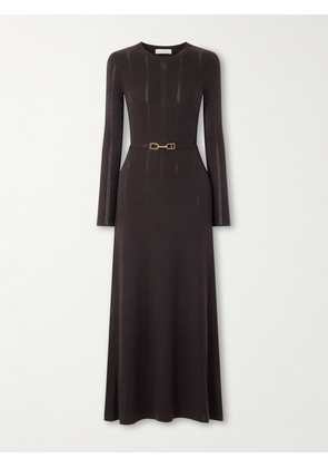 Gabriela Hearst - Imagene Belted Ribbed Pointelle-knit Wool Midi Dress - Brown - x small,small,medium,large,x large