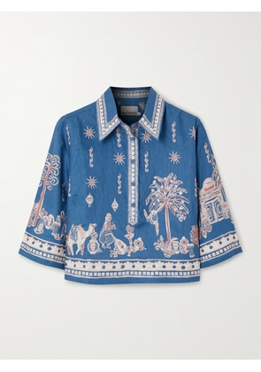 ALÉMAIS - Acacia Cropped Printed Linen Shirt - Blue - UK 4,UK 6,UK 8,UK 10,UK 12,UK 14
