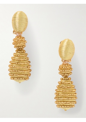 Oscar de la Renta - Beaded Gold-tone Clip Earrings - One size